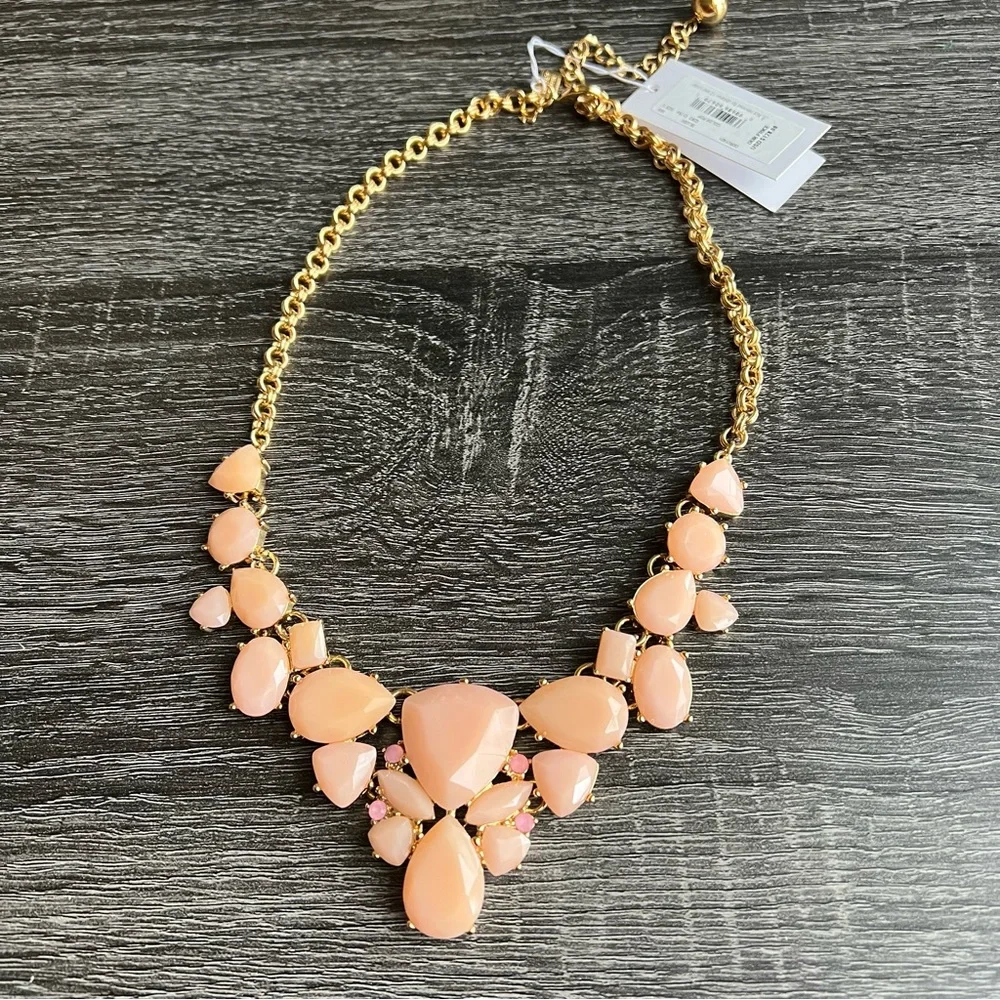 Kate Spade Chunky Peach Stone Statement Necklace 12k Gold Plated